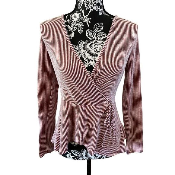 Caution To The Wind Striped Boho Wrap Style Blouse V-Neck Bohemian - Picture 1 of 10